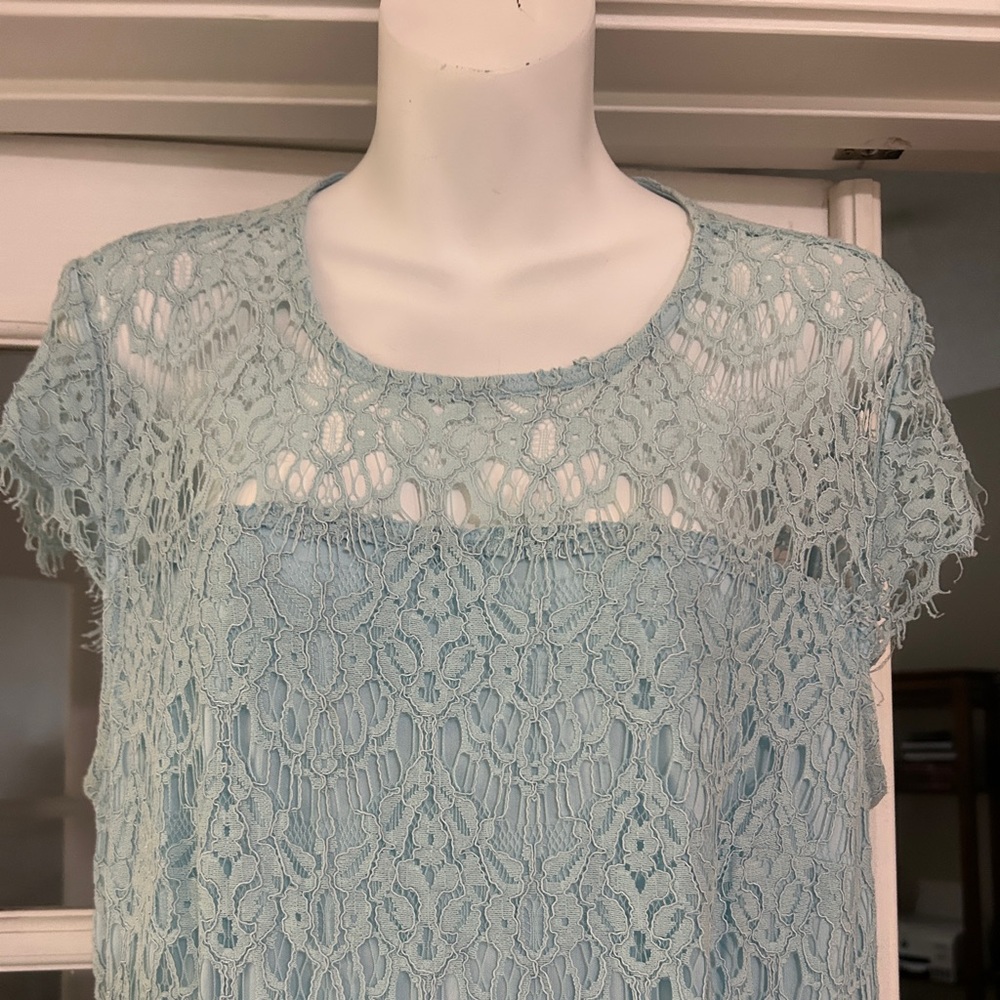 Lane Bryant 14 Blue Lace Fit & Flare Dress w/ Back Cut Out excellent condition